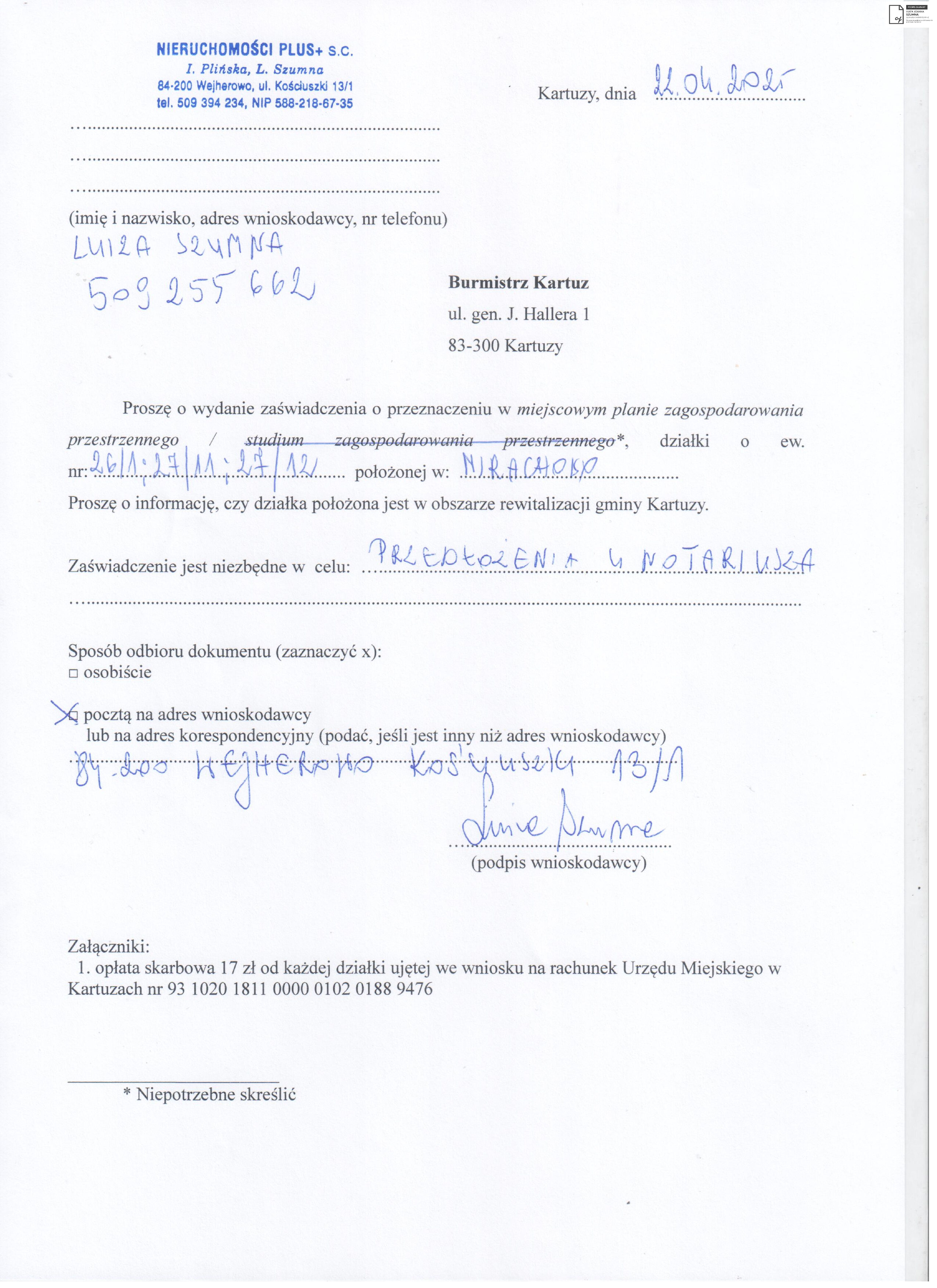 wniosek o plan przestrzenny